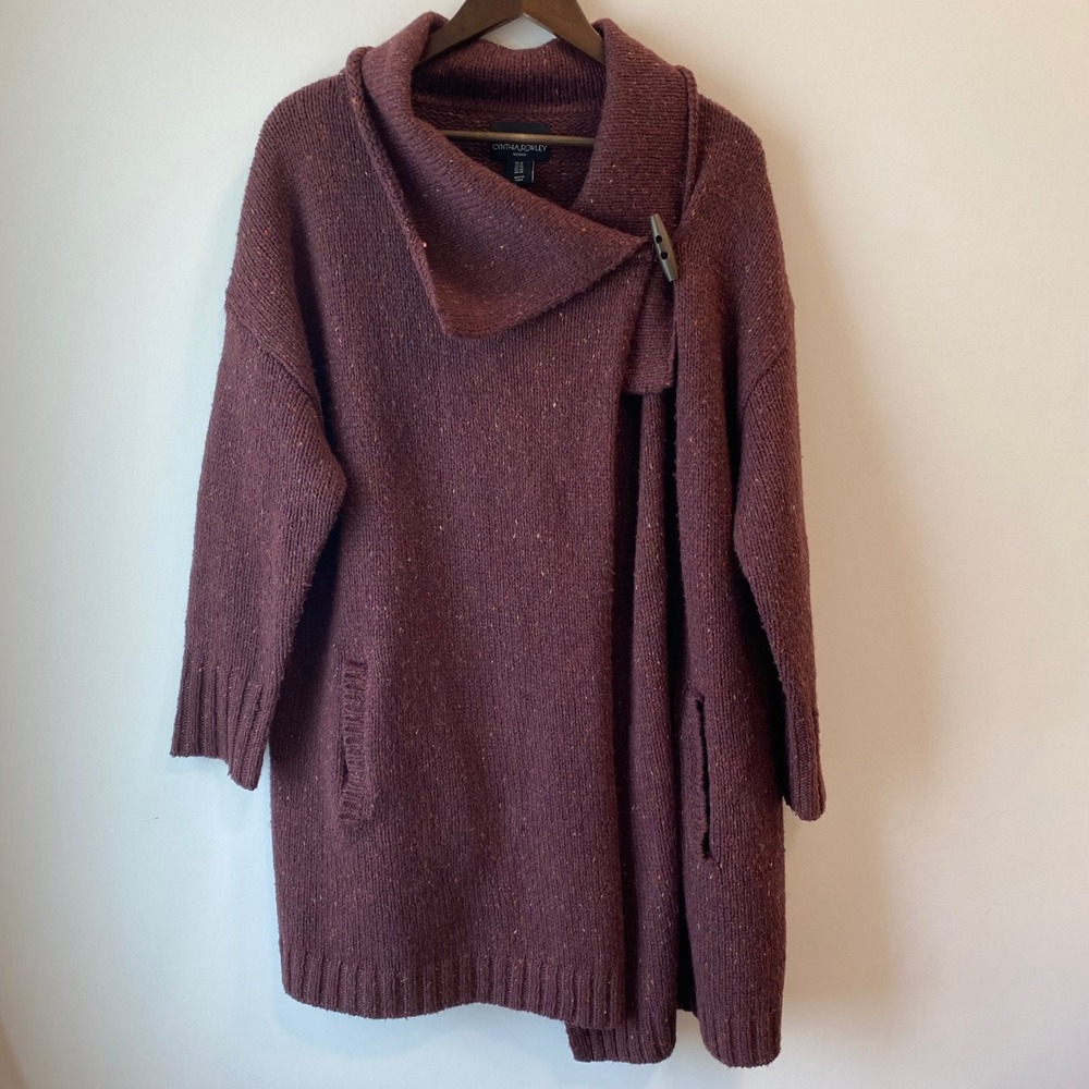 Cynthia Rowley Cardigan Women 1X Mauve Marl Toggle Wrap Wool Blend Sweater Knit